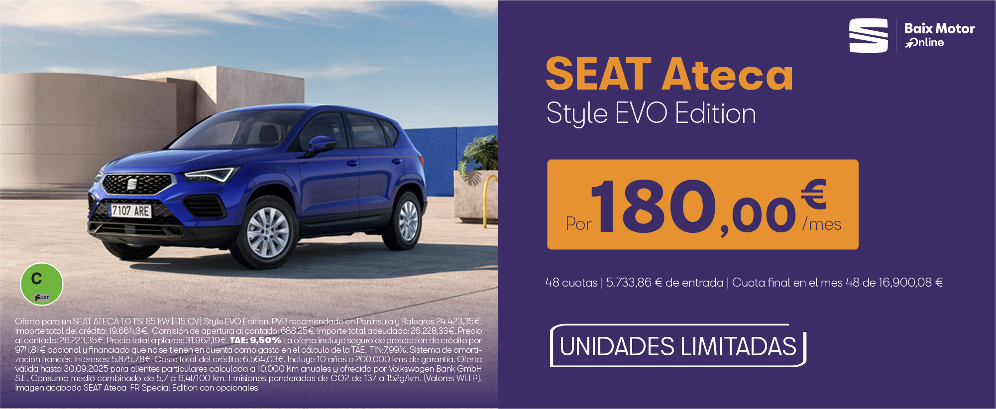 Llévate el SEAT Ateca Style EVO por sólo 180€/mes*